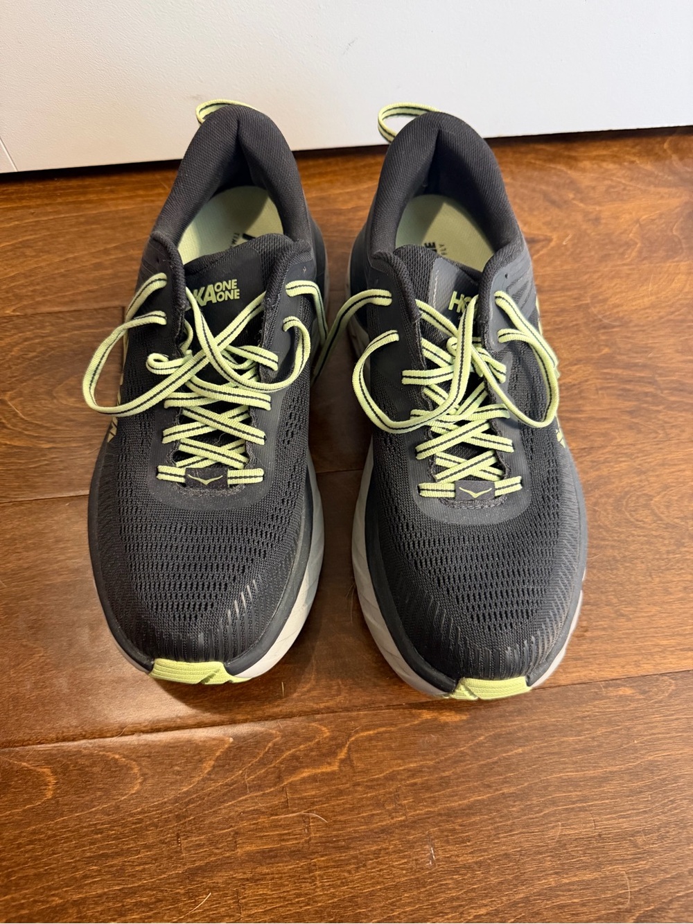 Hoka One One Men’s Black with Neon Green Athletic Running Shoes